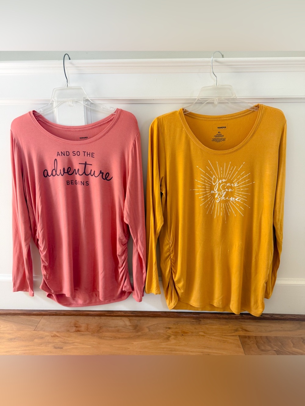Two Maternity Long Sleeve T-Shirts, Stretch Material, Size XL, Great Condition!